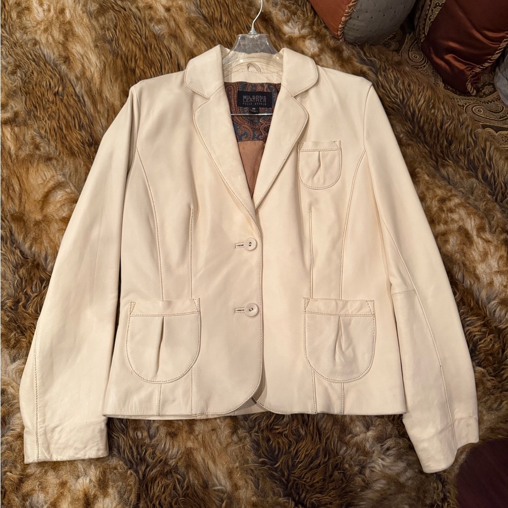 Wilsons Leather White Cream Leather Blazer Jacket